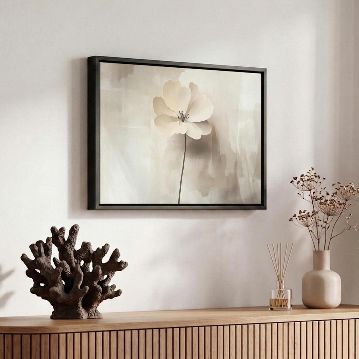 LEINWAND Bilder mit Rahmen - Blume - Beige - Farbe - Schatten - 30x20 - Creme, Textil (30/20cm) - MuchoWow