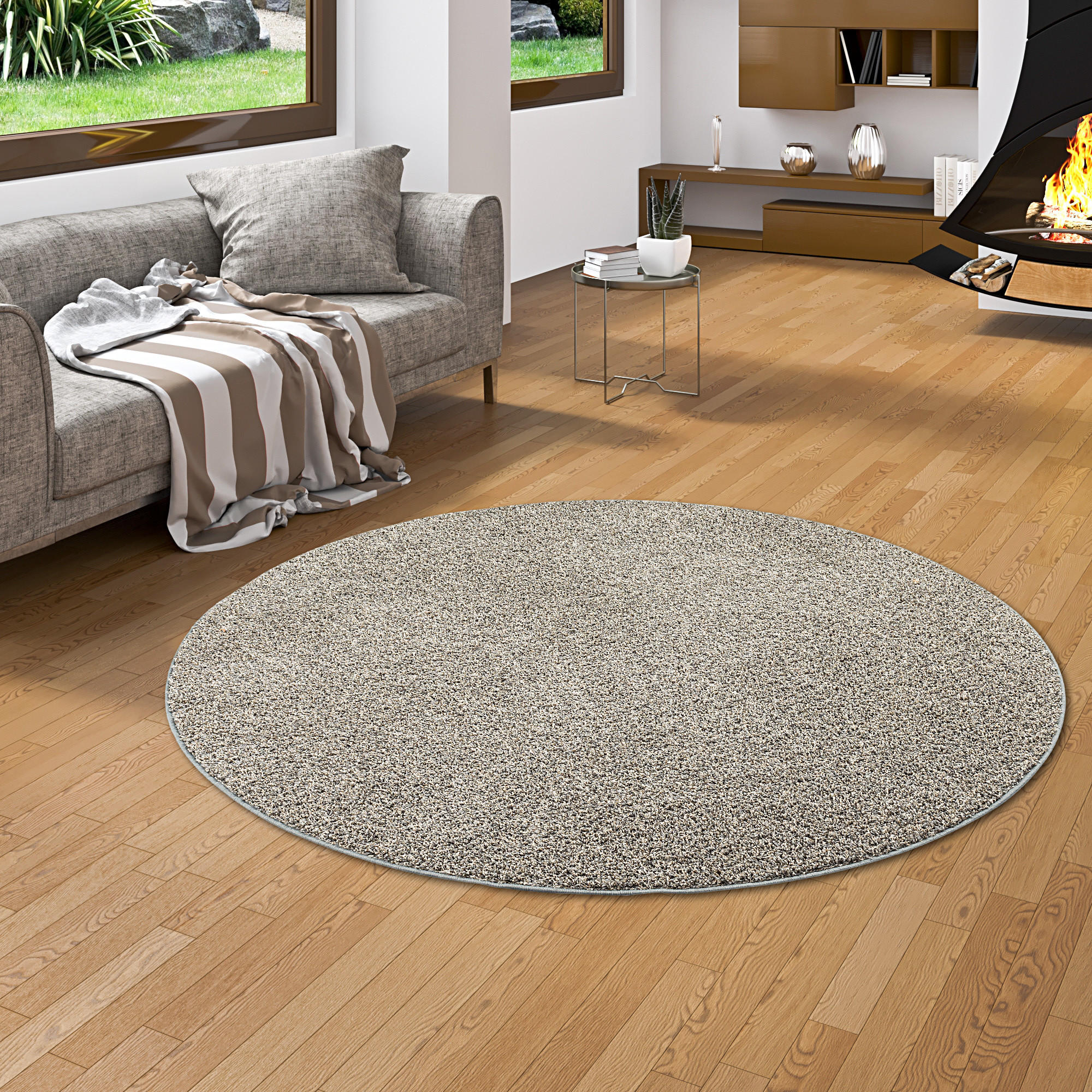 HOCHFLOR VELOURS TEPPICH MONA MIX RUND - Anthrazit, Textil (133/133cm) - Snapstyle