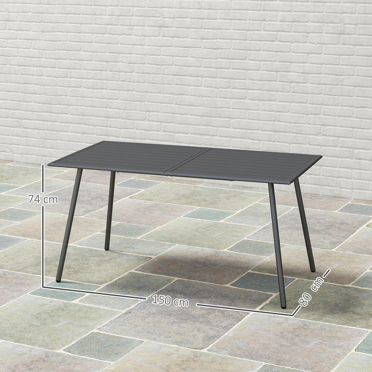 GARTENTISCH DE-14124 rechteckig 150x80 cm, mit Lattenrost Grau - Grau, Metall (150/80/74cm) - ComfortXL