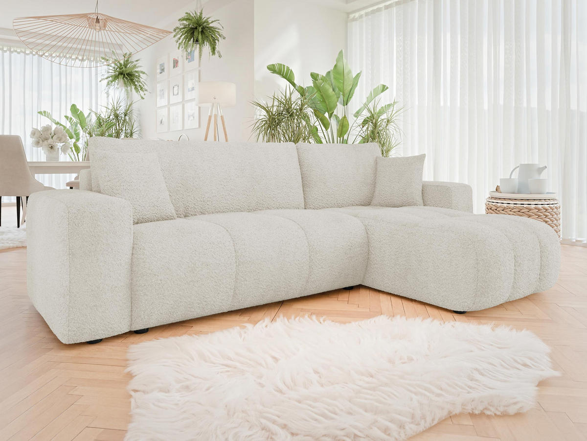 ECKSOFA Furyn Boucle - Schwarz/Naturfarben, Holzwerkstoff/Kunststoff (244/145cm) - MIRJAN24