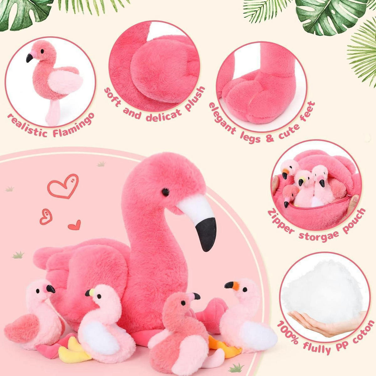 PLÜSCHTIER Flamingo mit 4 Babys 45 cm - Rosa, Textil (32/45cm)