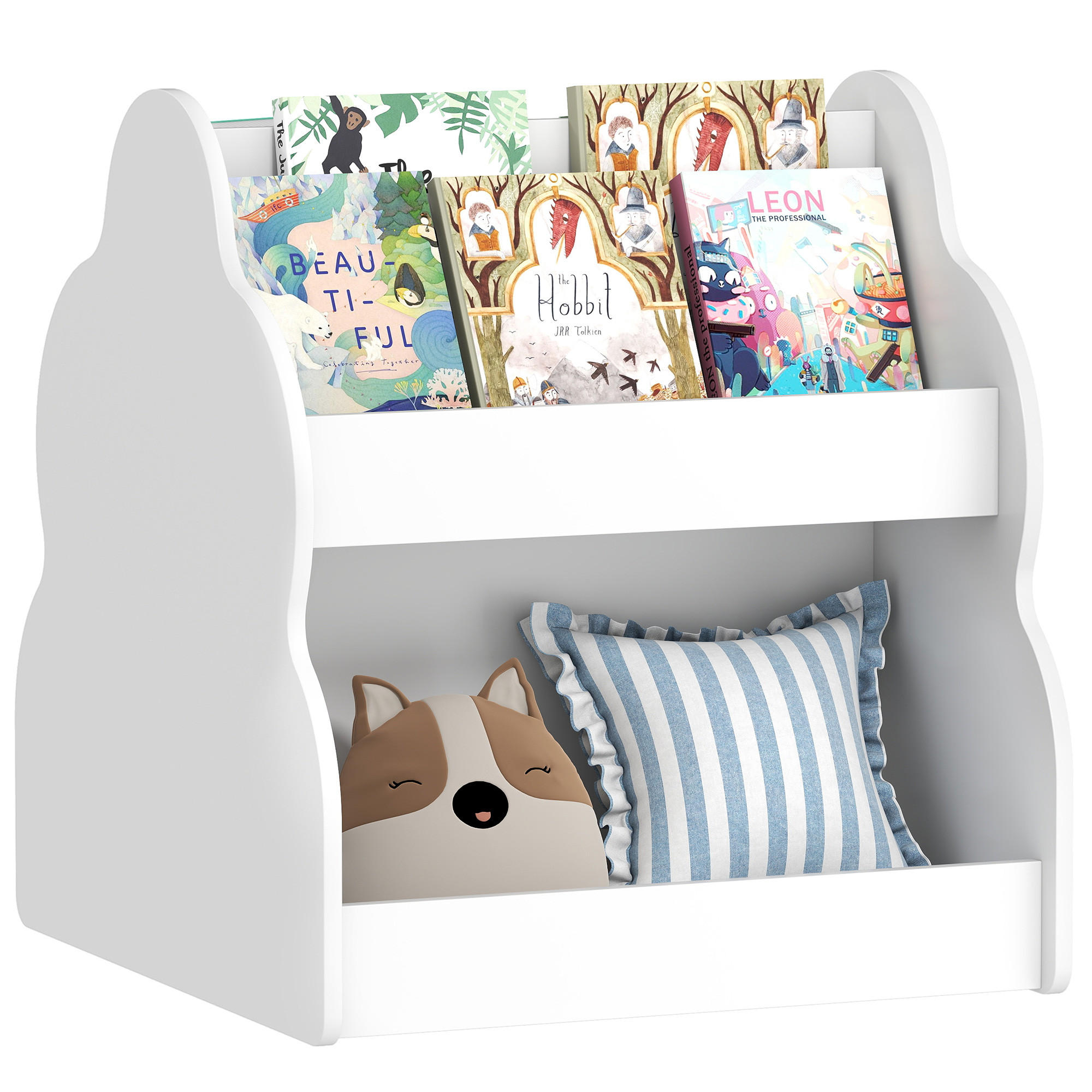KINDERREGAL DE-09564 2-stöckig mit 4 Regalen & Rollen Weiß - Weiß, Holzwerkstoff (54/56/50cm) - ComfortXL
