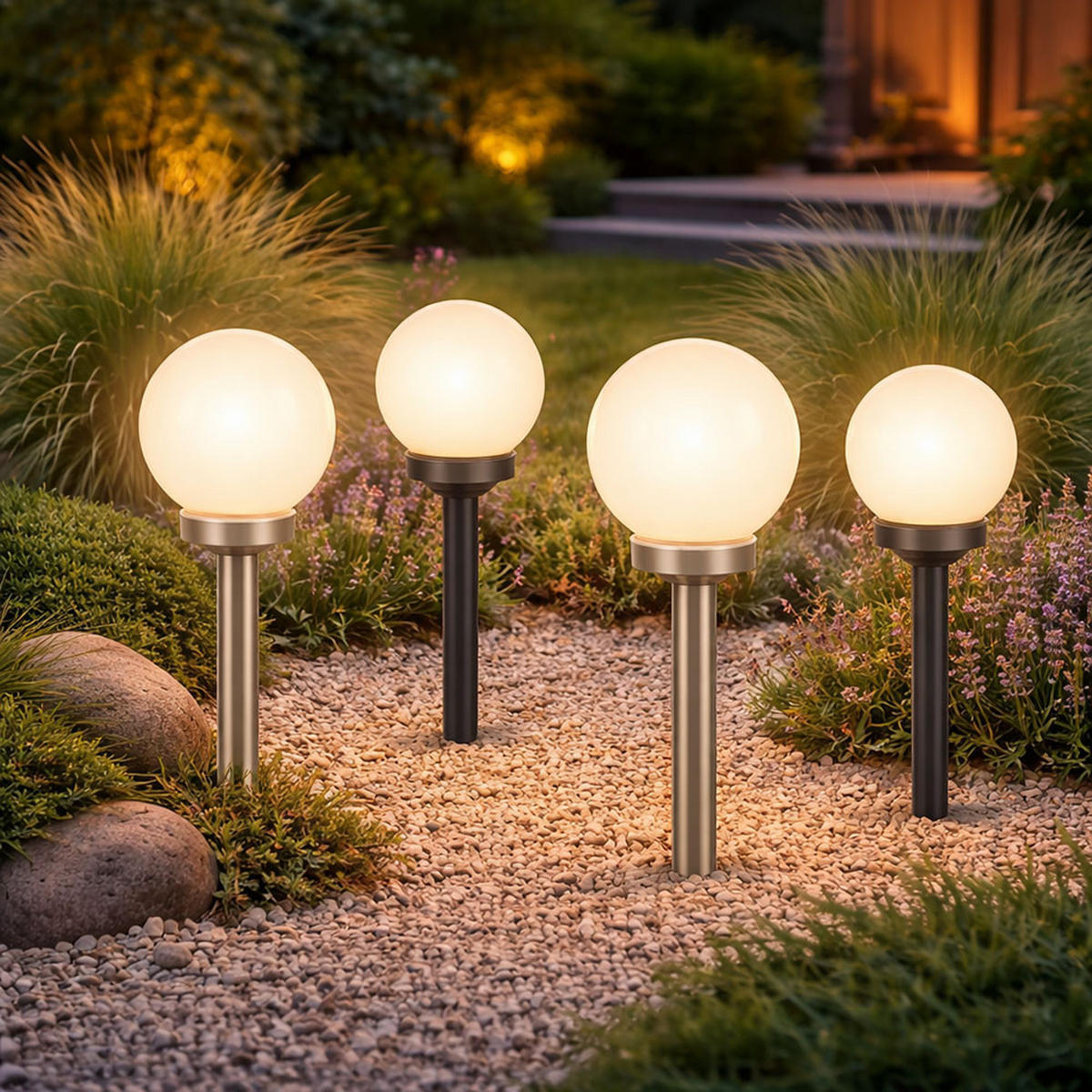 LED AUSSENLEUCHTE Kugel Design Weiß 4er Set - Weiß, Kunststoff (15/15/43cm)