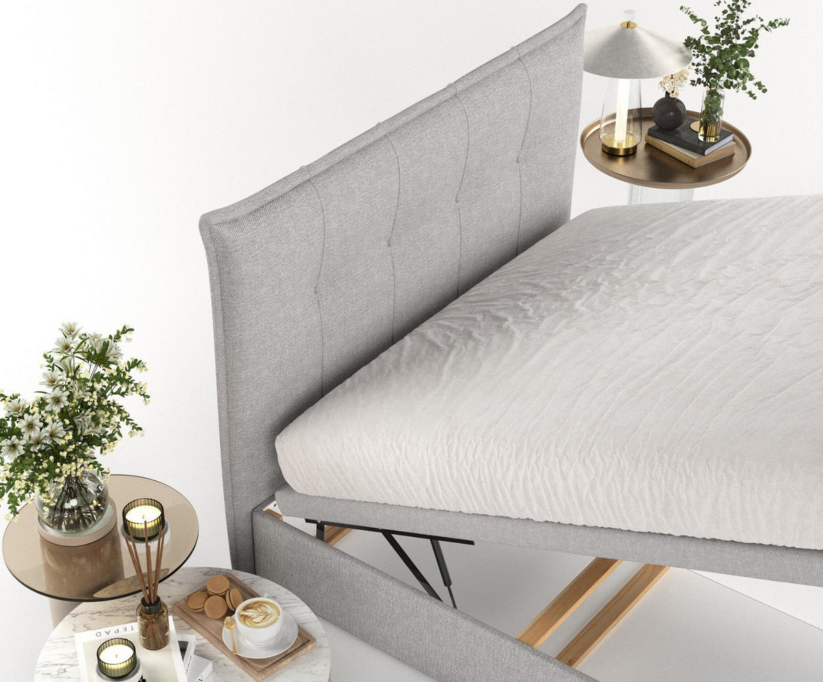 POLSTERBETT Liano mit Stauraum 140/200 cm Grau im Megan Stoff - Schwarz/Grau, Holz/Holzwerkstoff (140/200cm) - AltaBeds
