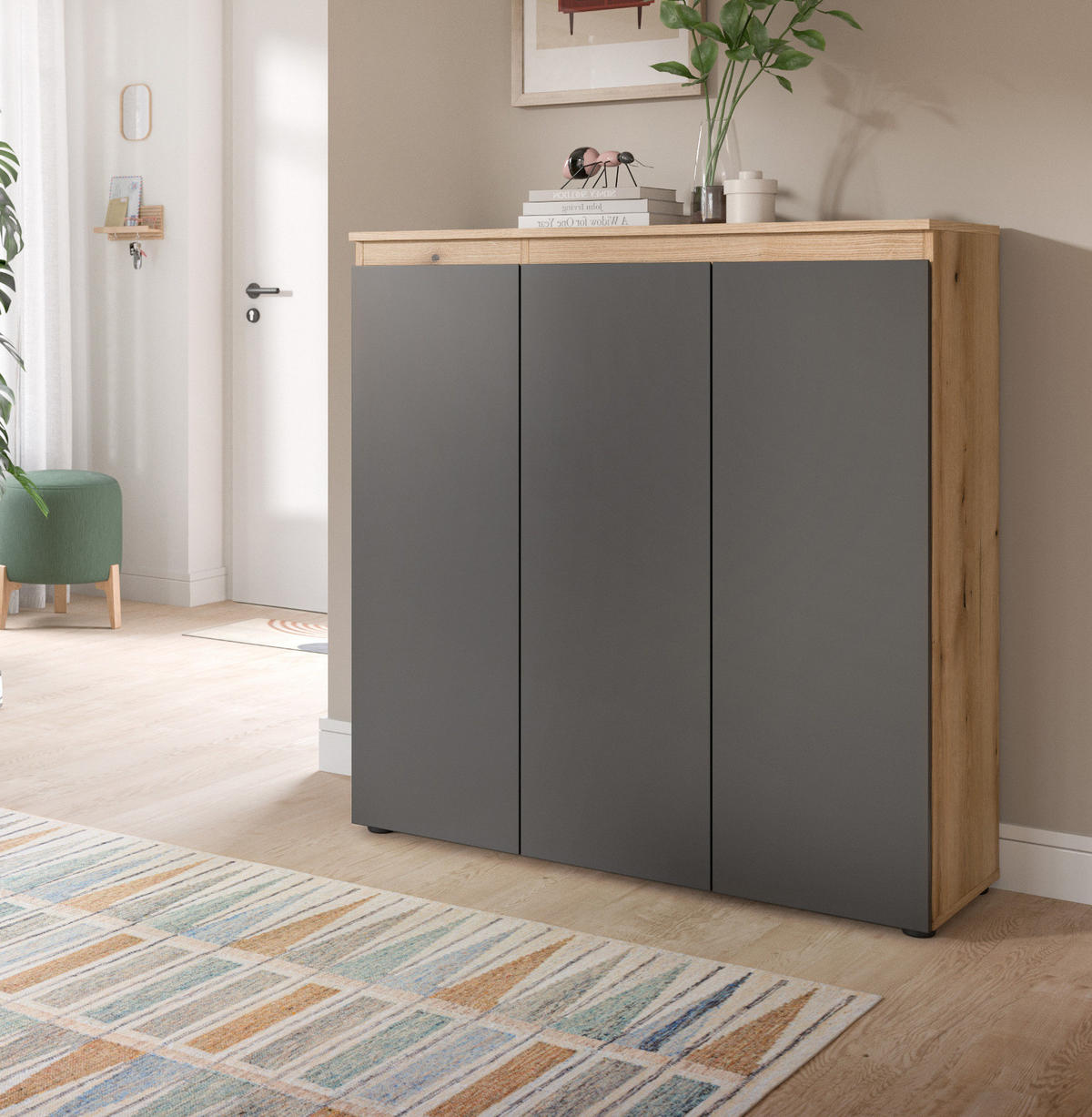 KOMMODE grau, Evoke Eiche 105 x 11 cm, Anrichte mit 10 Fächern - Eichefarben/Schwarz, Holzwerkstoff/Kunststoff (105/111/37cm) - Inn.Furn