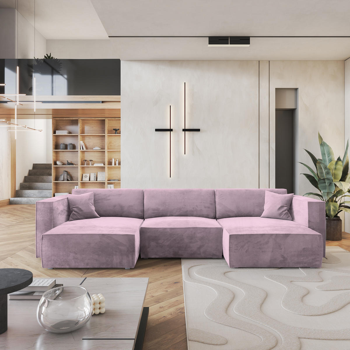 ROHOVÁ SEDAČKA SARMO šeříková - šedá/šeříková, dřevo/textil (347/148cm) - MASSENO