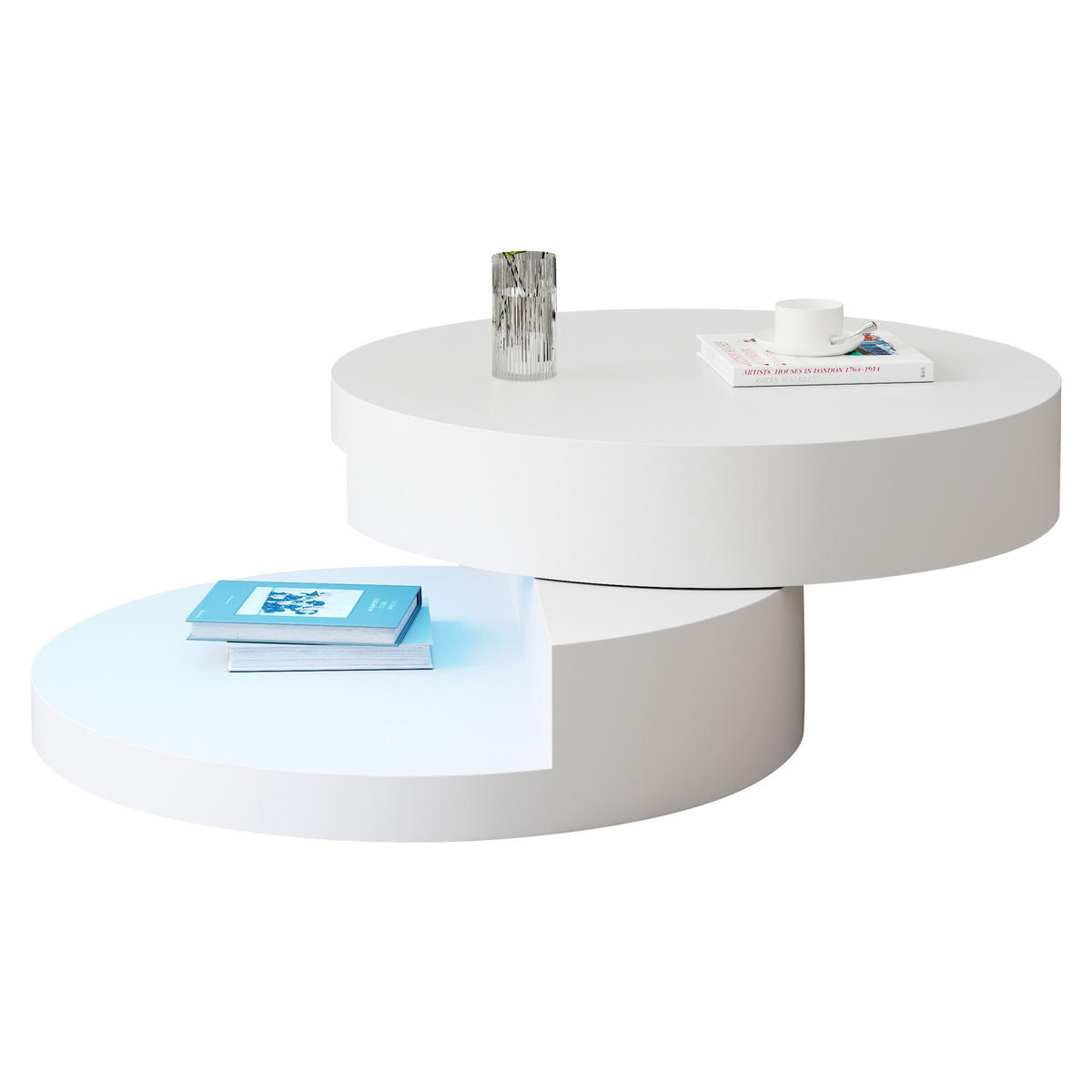 COUCHTISCH rund drehbar Weiß mit LED 70/70/35,5 cm - Weiß, Holzwerkstoff (70/70/35.5cm)