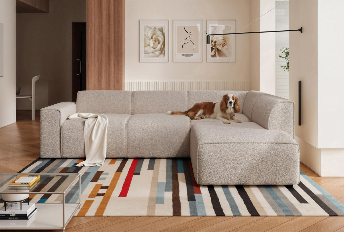 ECKSOFA ZAVO Feiner Mischstoff in Beige - Beige, Holzwerkstoff/Kunststoff (310/218cm) - Idohome