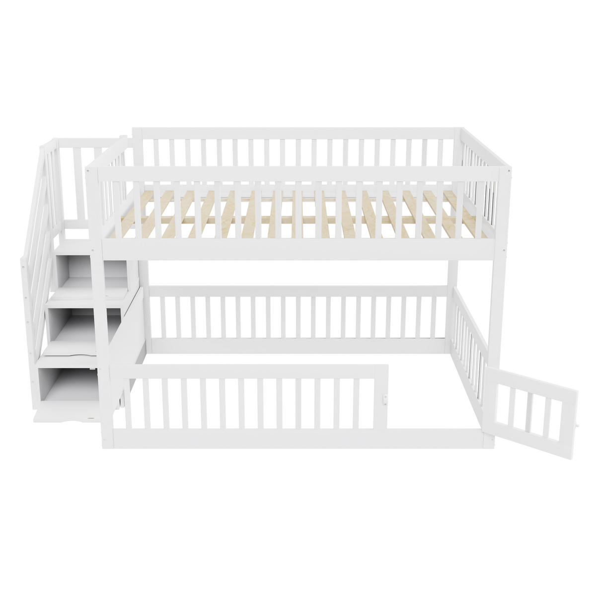 KINDERBETT aus Massivholz 140x200 cm in Weiß mit Stauraumtreppe - Weiß, Holz (140/200cm) - Modfu