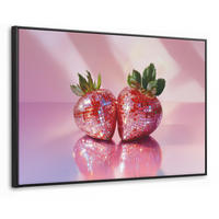 LEINWAND Bilder mit Rahmen - Disco - Obst - Glitzer - Erdbeere - 140x90 - Pink, Textil (140/90cm) - MuchoWow