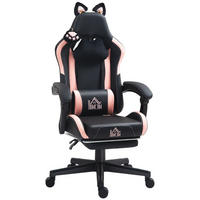 GAMING Stuhl mit Katzenohren, Lendenwirbelstütze, Fußstütze, Kopfkissen, höhenverstellbar, Liegefunktion Schwarz-Rosa - Schwarz, Leder (62/116/65cm) - BRILVERDE