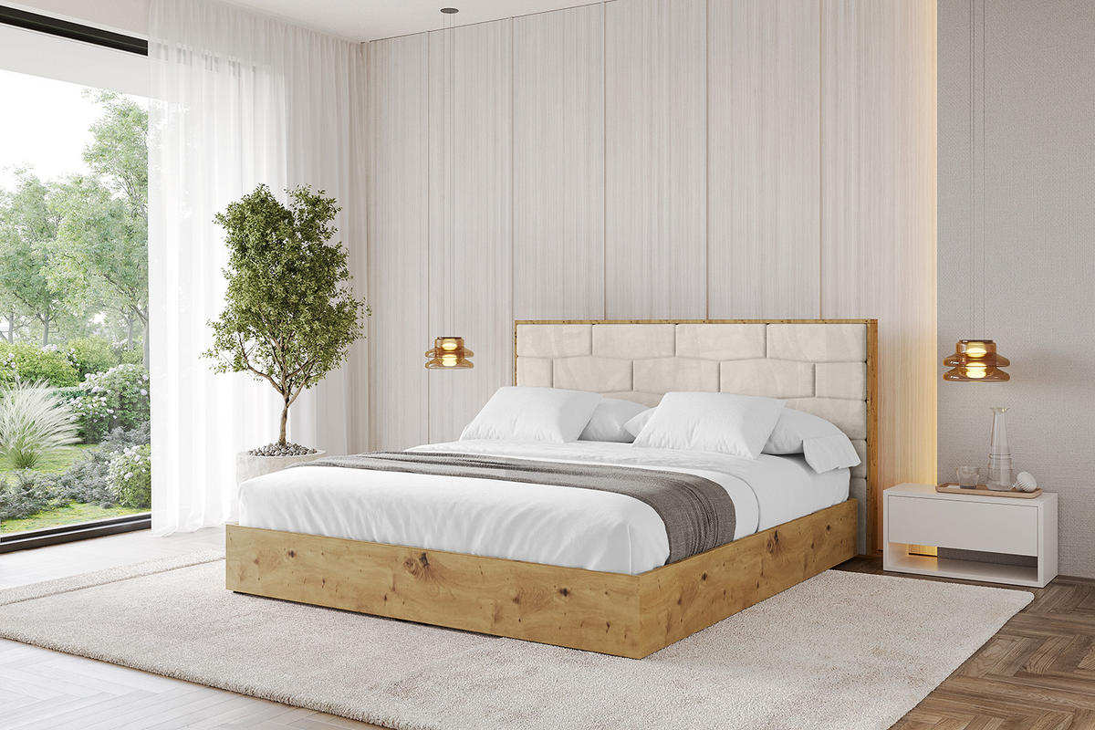POLSTERBETT mit Bettkasten und Lattenrost, Boxbett ohne Matratze - ENZO8 140x200 Beige - Beige, Holzwerkstoff/Textil (140/200cm) - ALTDECOR