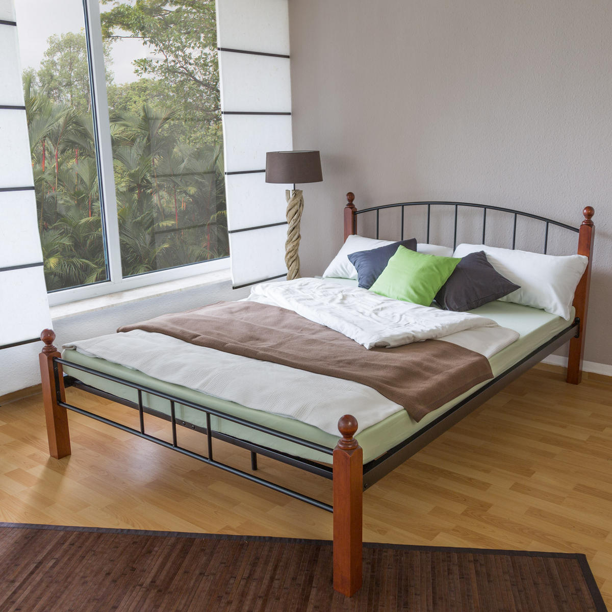 METALLBETT 140/200 cm in Schwarz mit Lattenrost - Schwarz/Braun, Metall (140/200cm) - Homestyle4u