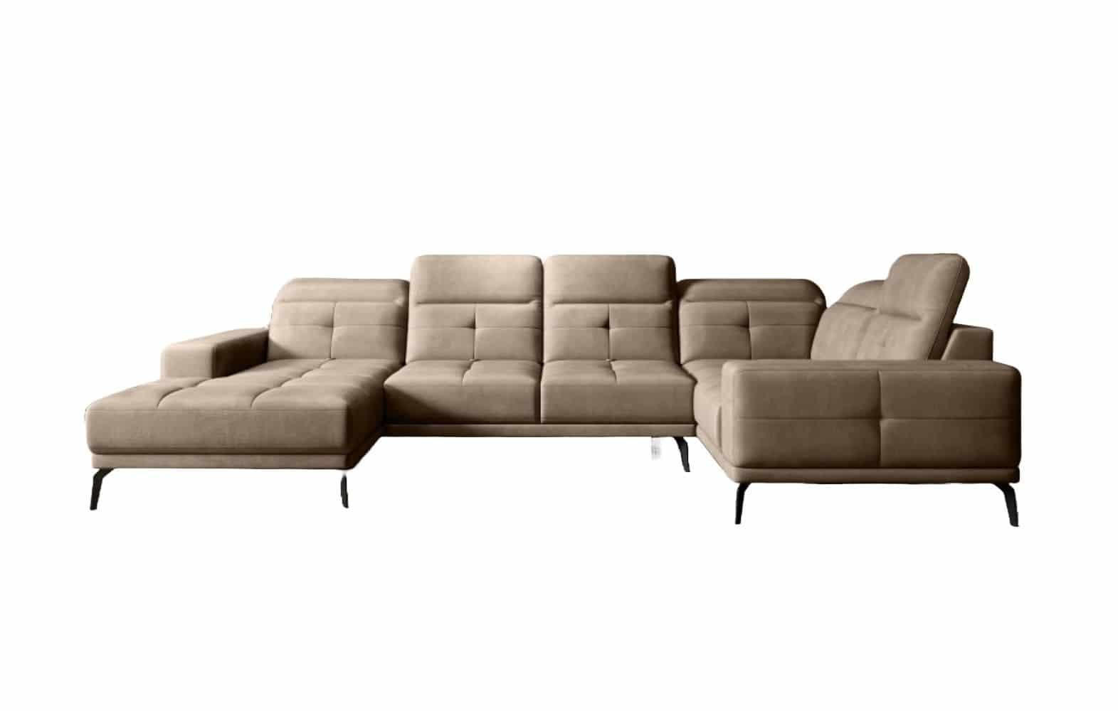 WOHNLANDSCHAFT mit Sitztiefenverstellung, wasserabweisender Nube-Stoff der Spitzenklasse - Hellbraun/Schwarz, Textil/Metall (210/77/350cm) - Eltap