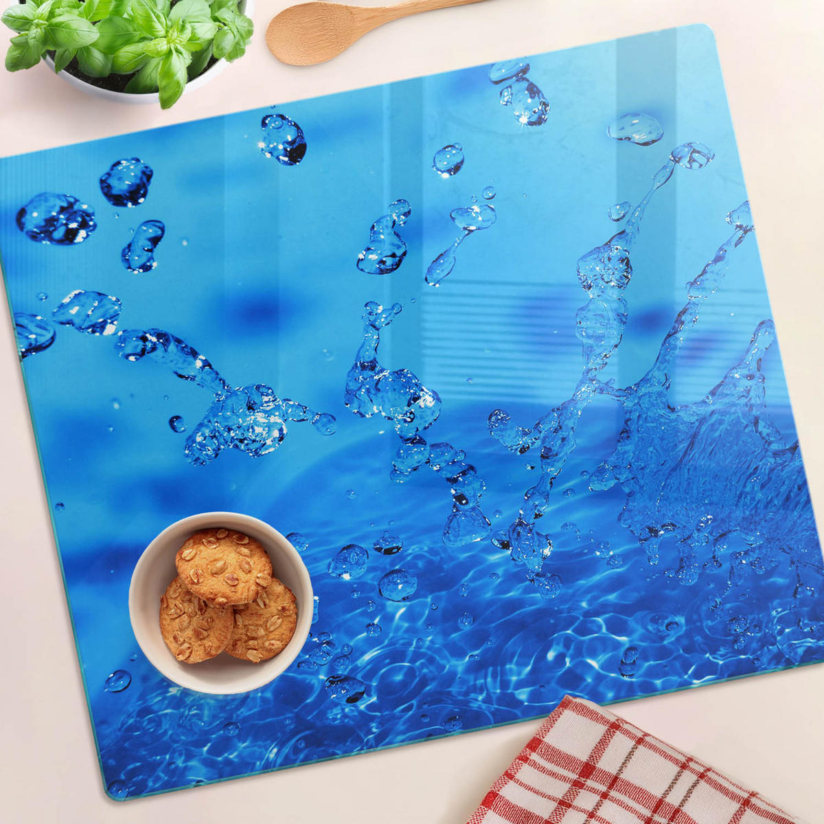GLASPLATTE 60x52 cm Wassertropfen - Blau, Glas (60/0.4/52cm) - TULUP