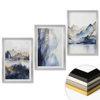 WANDBILDER 3er Set - 40x60 cm Silberner Rahmen - Blaue und graue Berglandschaften - Silberfarben, Kunststoff (40/60cm) - ArtPrintCave