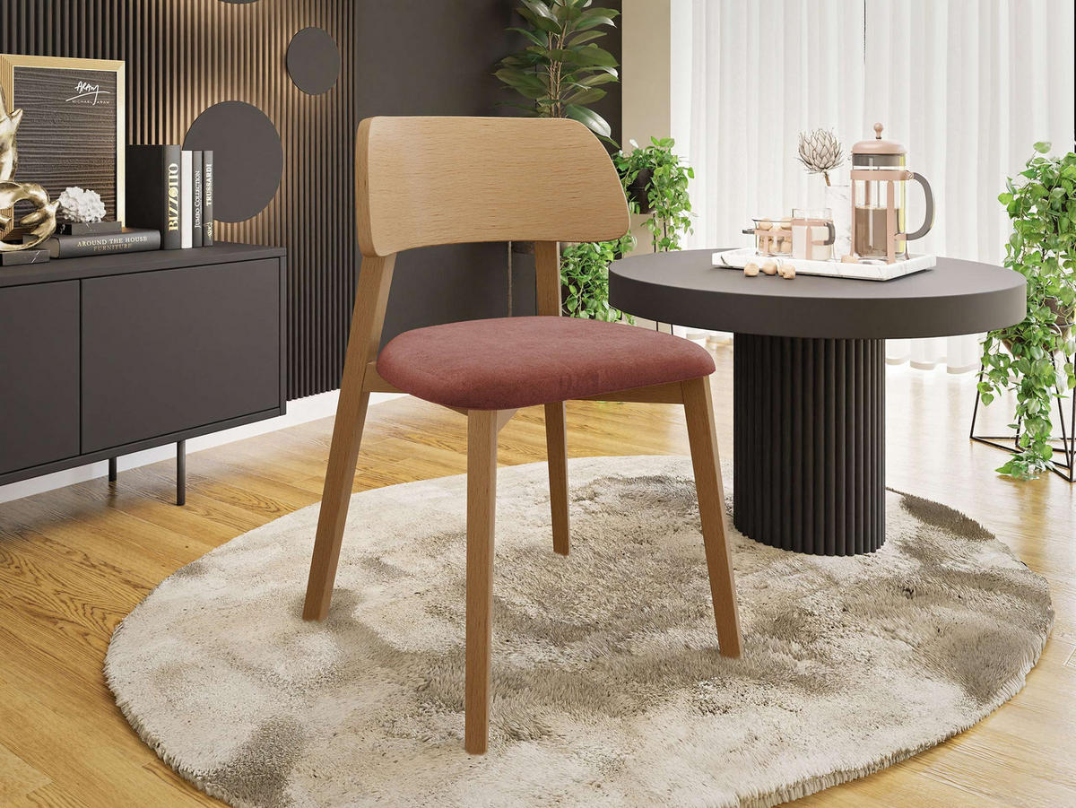 POLSTERSTUHL Dario, Holzfarbe: Natur - Naturfarben/Rosa, Holz/Textil (47/80/50cm) - MIRJAN24