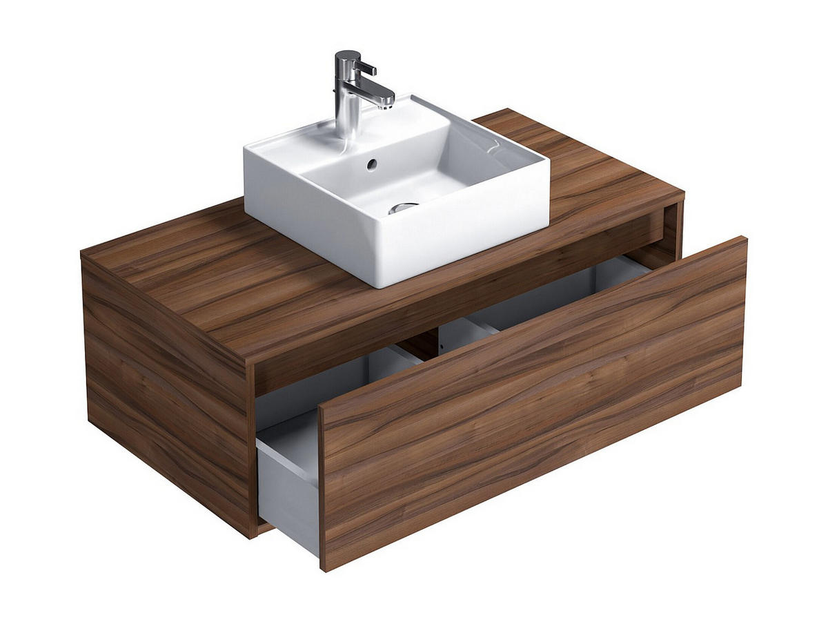 EINZELWASCHTISCH - 94 cm x 47 cm - Holz, Platte, Keramik - Naturfarben Dunkel - TEANA - Naturfarben, Keramik/Holz (94/32/47cm) - Vente-Unique