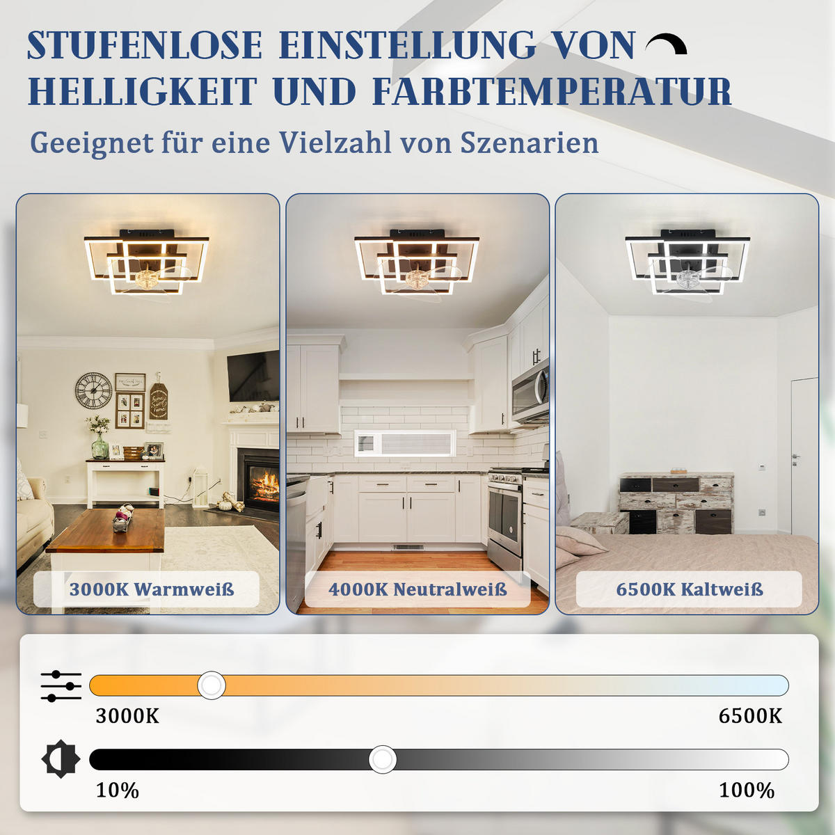 LED DECKENVENTILATOR Qalen 37/37/16.5 cm - Schwarz, Kunststoff/Metall (37/37/16.5cm) - ZMH