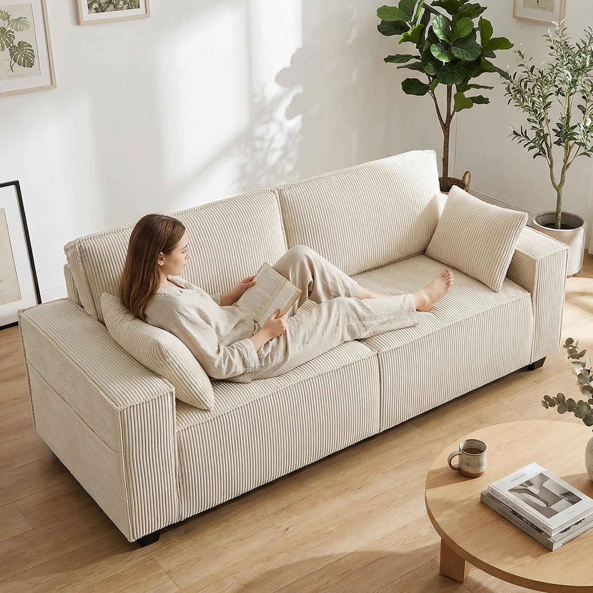 3-SITZER-SOFA DE-13542 Beige - Beige, Textil (79/91/218cm) - ComfortXL