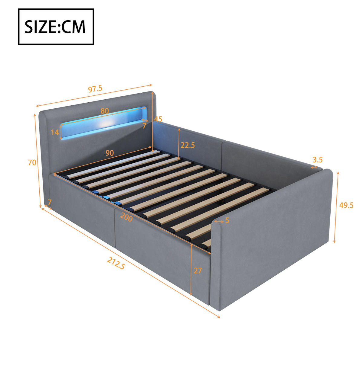 BETT mit hydraulischem Stauraum 90x200 cm Samt Grau - Hellgrau, Metall (90/200cm) - Beauniv