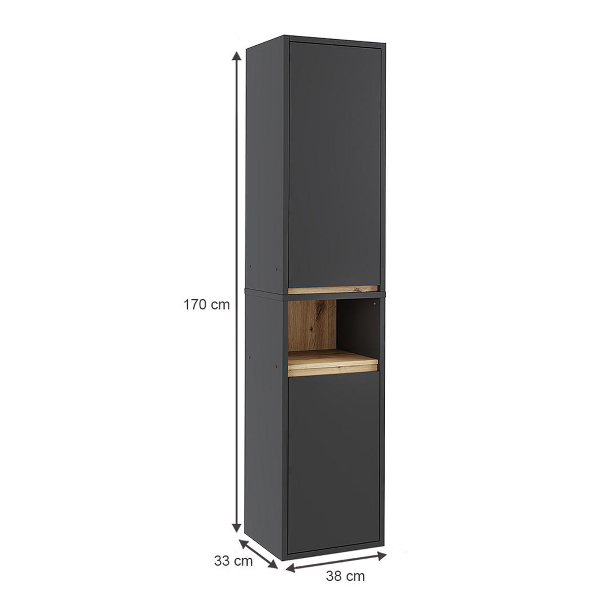 HOCHSCHRANK Viola Grau/Artisan 38 x 170 cm mit 2 Türen - Eiche Artisan/Grau, Holzwerkstoff (38/170/33cm) - Vicco