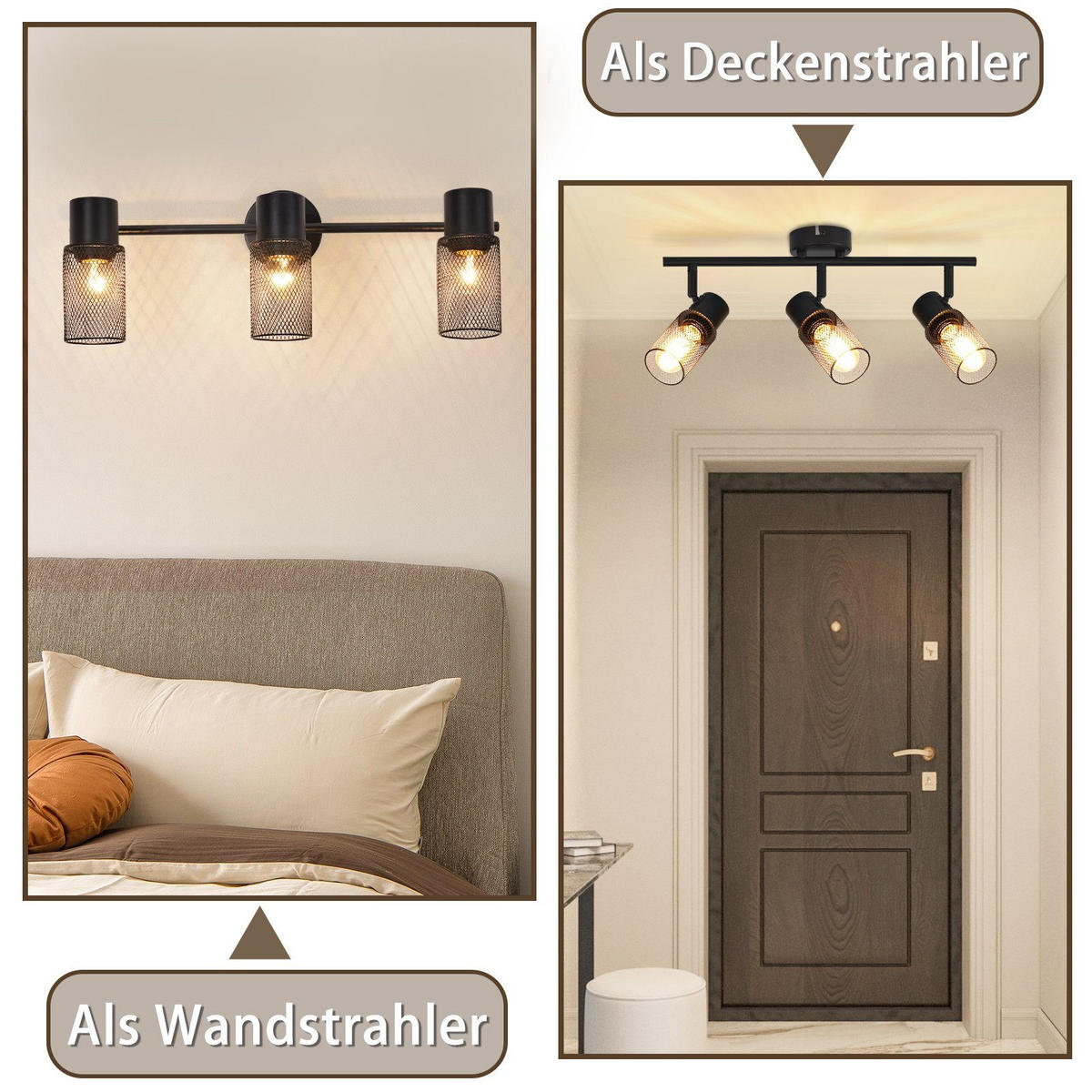 DECKENLEUCHTE Käfig 3-flammig 48/16/21 cm - Schwarz, Metall (48/16/21cm) - Nettlife
