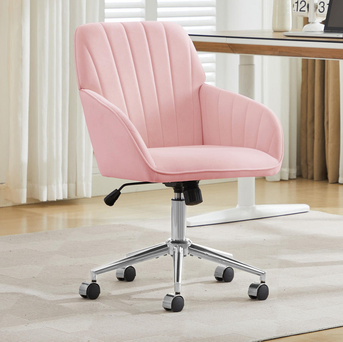 BÜRODREHSTUHL höhenverstellbar 50 bis 59 cm Velvet Pink - Pink, Metall (60/97/62cm) - Meubliv