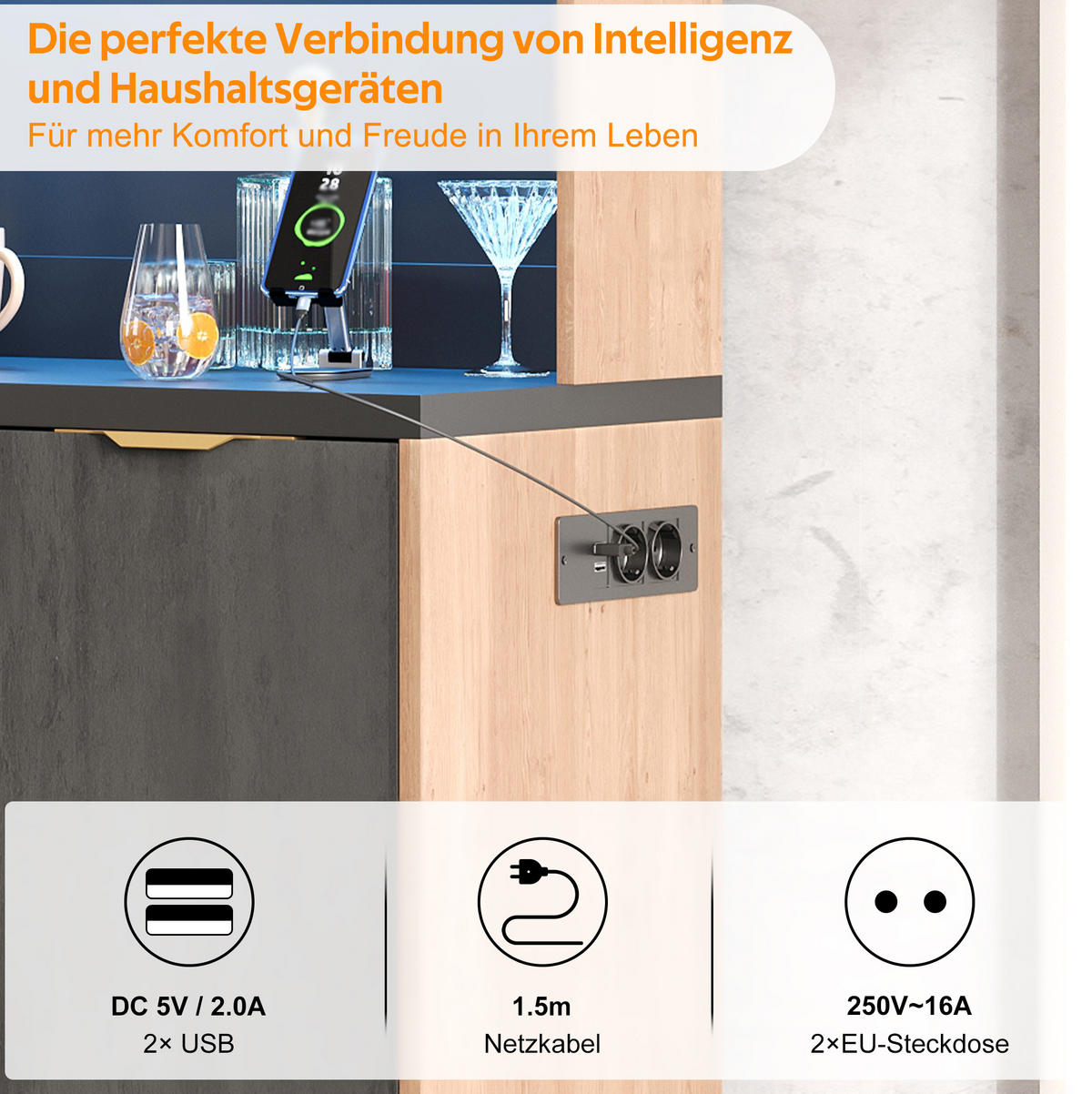BUFFET 100/40/180 cm Neutral aus MDF mit LED-Beleuchtung - Naturfarben, Holzwerkstoff (40/180/100cm) - OKMYHOME