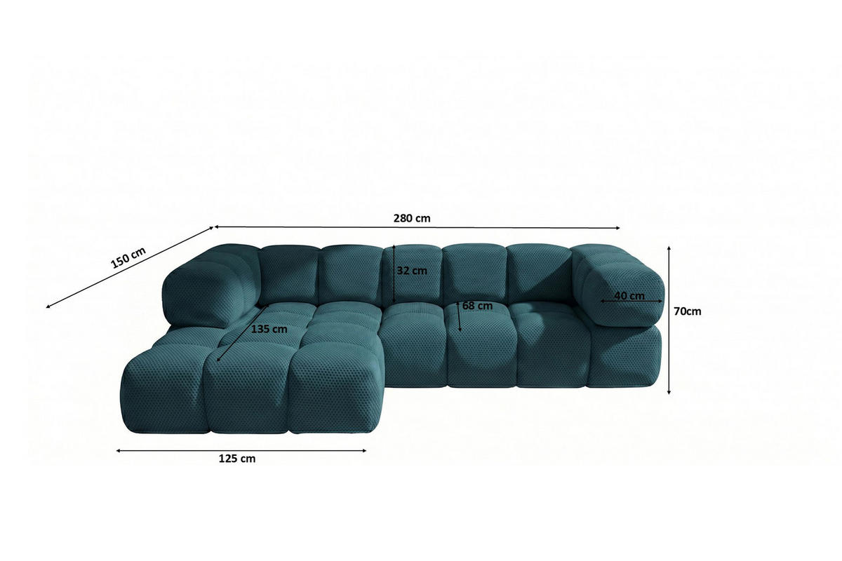 ECKSOFA L-FORM, Strukturierter Premiumstoff Sonic, Azurblau, Links, Averro - Blau, Holz (280/150cm) - Kaiser Möbel