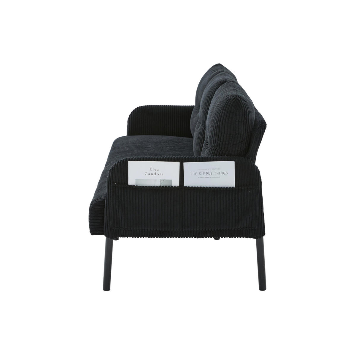 3-SITZER-SOFA 171/72/80 cm aus Cord mit Seitentasche Schwarz - Schwarz, Textil (72/80/171cm) - Modenvie