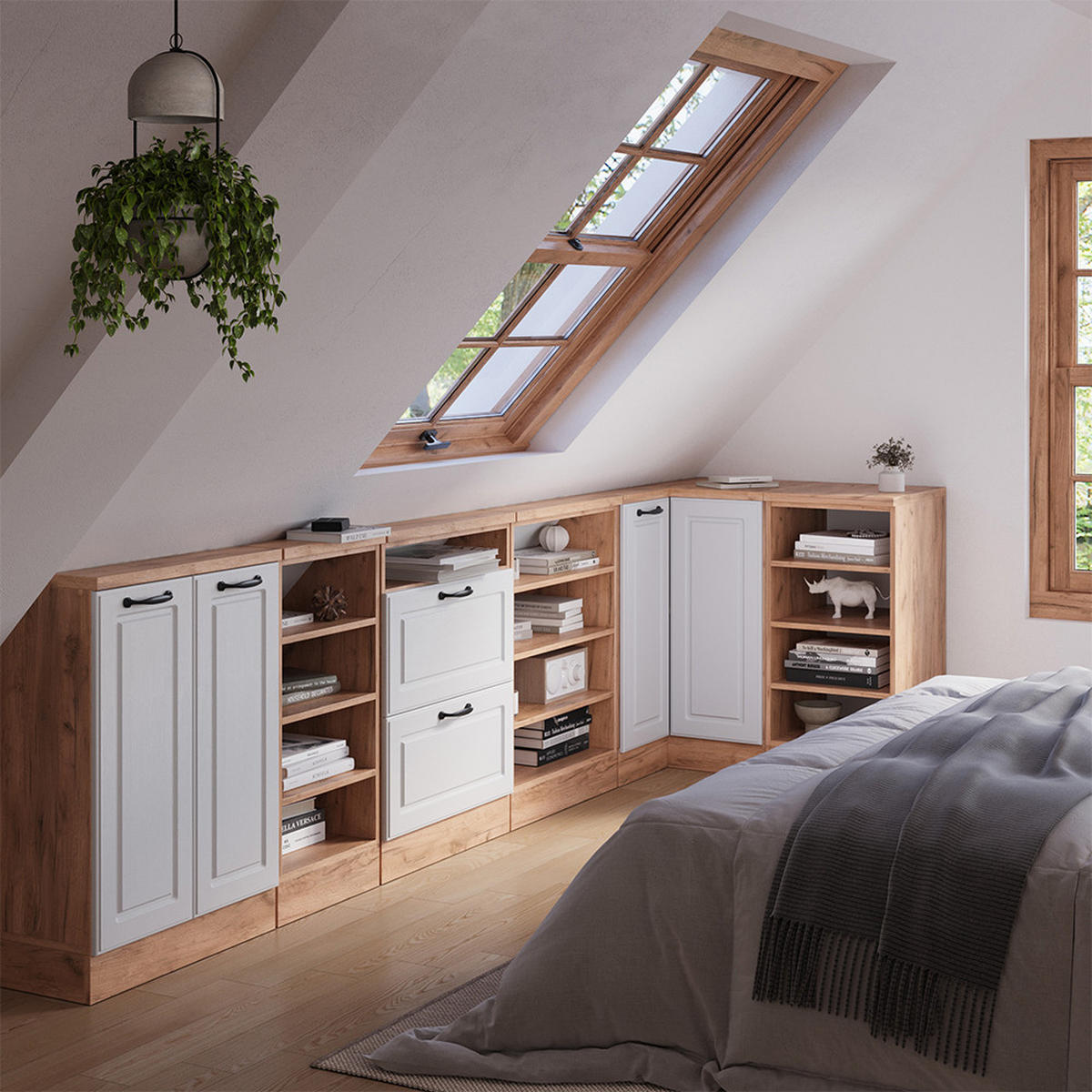 DACHSCHRÄGENSCHRANK ECKSCHRANK Rion Weiß Landhaus/Goldkraft Eiche 75.6 x 81.6 cm mit 1 Tür - Honigeiche/Weiß, Holzwerkstoff (75.6/81.6/75.6cm) - Vicco