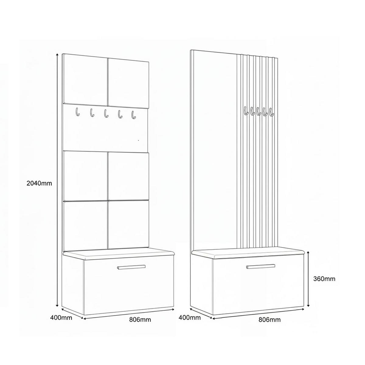 GARDEROBENSCHRANK MODULO 161,2/204/40 cm Modern Garderobe-Set Grau - Schwarz/Grau, Holzwerkstoff (161.2/204/40cm) - MASSENO