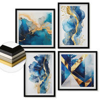 WANDBILDER 4er-Set - 50x50 cm & 40x60 cm Schwarzer Rahmen - Blaue abstrakte Muster - Schwarz, Kunststoff (50/50cm) - ArtPrintCave