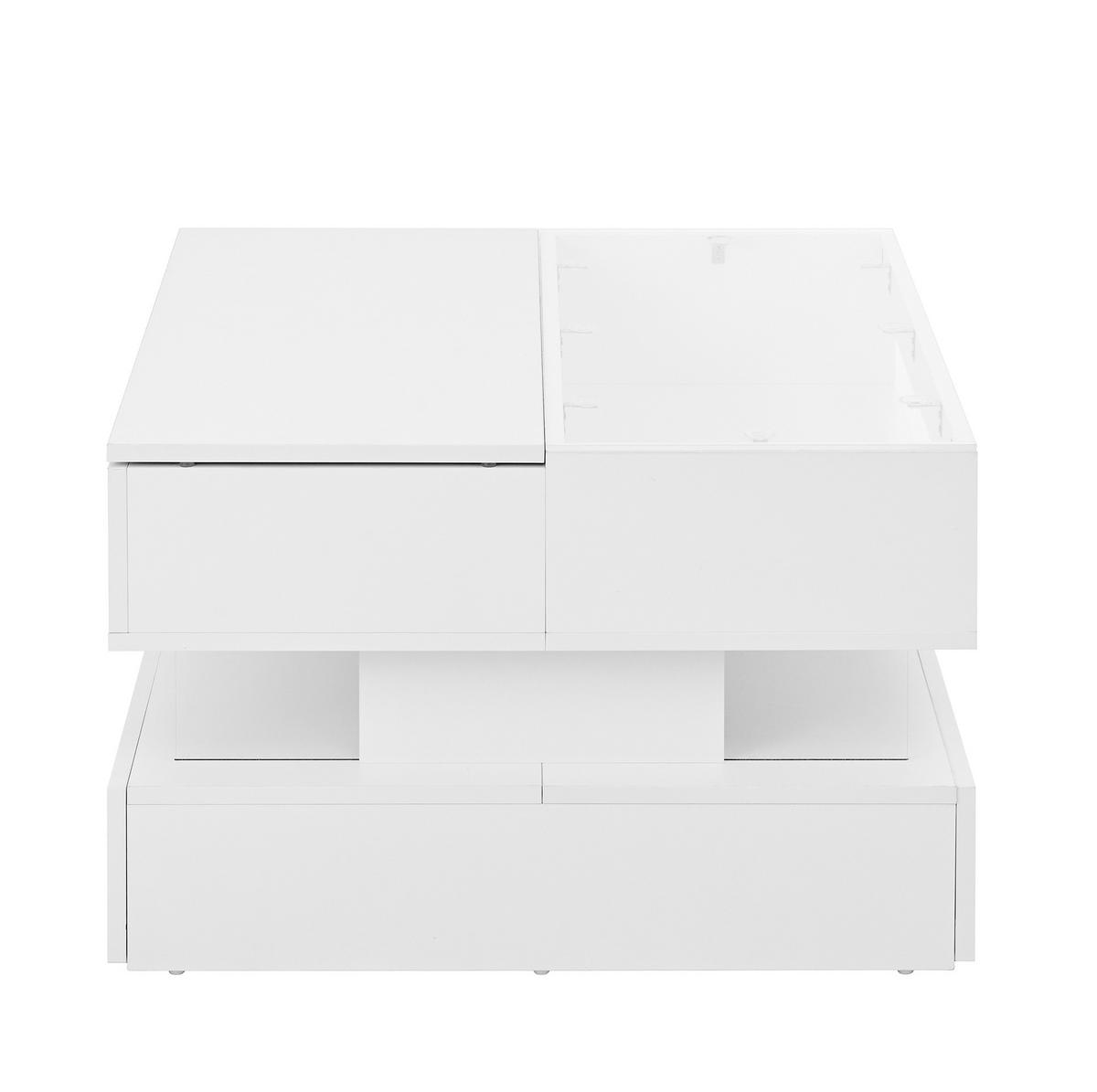 COUCHTISCH 70/67/57 cm weiß aus Spanplatte mit Lift-Top und LED-Beleuchtung - Weiß, Holzwerkstoff (70/70/57cm) - OKMYHOME
