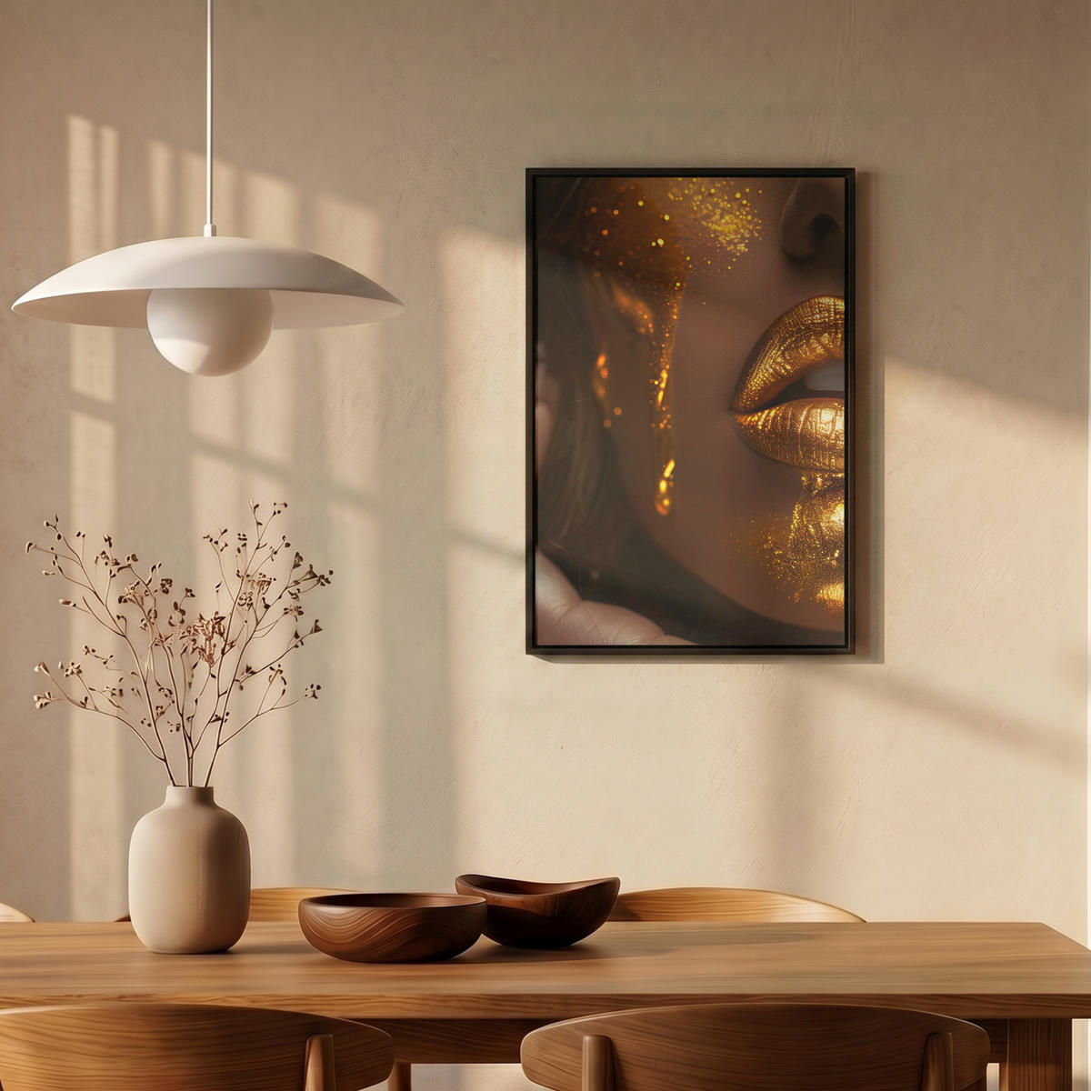 LEINWAND Bilder mit Rahmen - Frau - Gold - Luxus - Porträt - 40x60 - Goldfarben, Textil (40/60cm) - MuchoWow