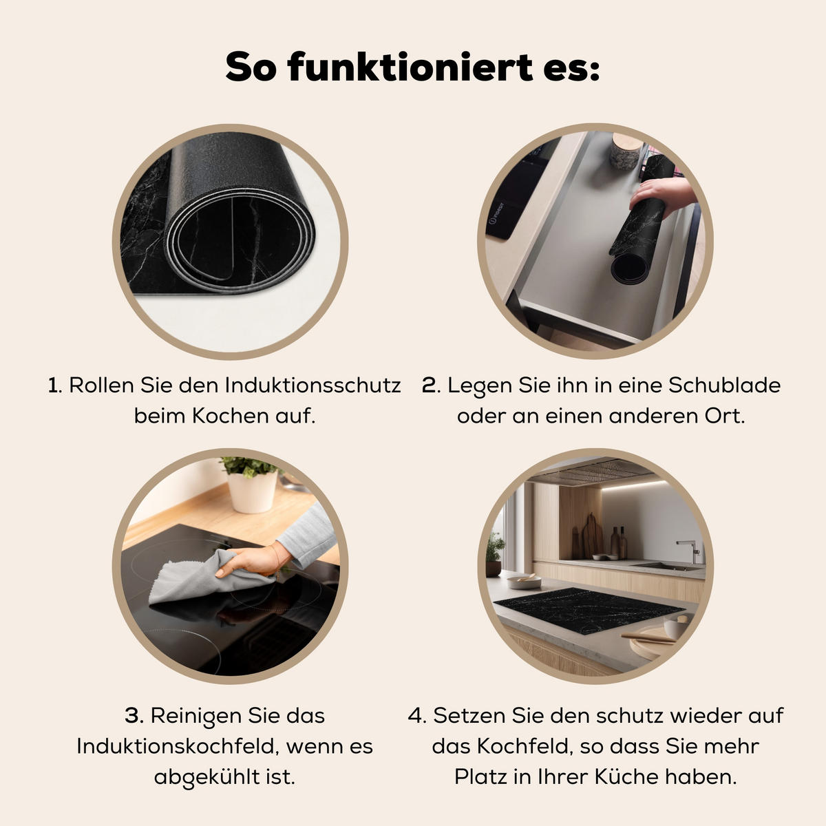 HERDABDECKPLATTE Schwarz - Marmor Induktionsschutz 81.6x52.7 cm - Schwarz, Kunststoff (81.6/52.7/0.2cm) - MuchoWow