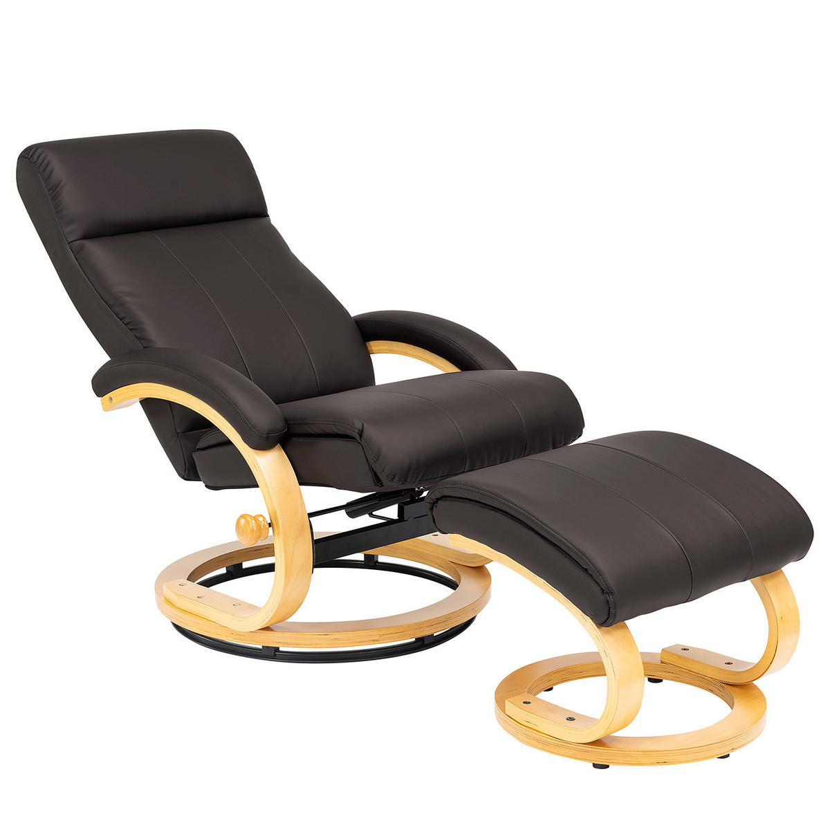 RELAXSESSEL mit Hocker - Beige/Dunkelbraun, Holz/Kunststoff (69/96/82cm) - home24