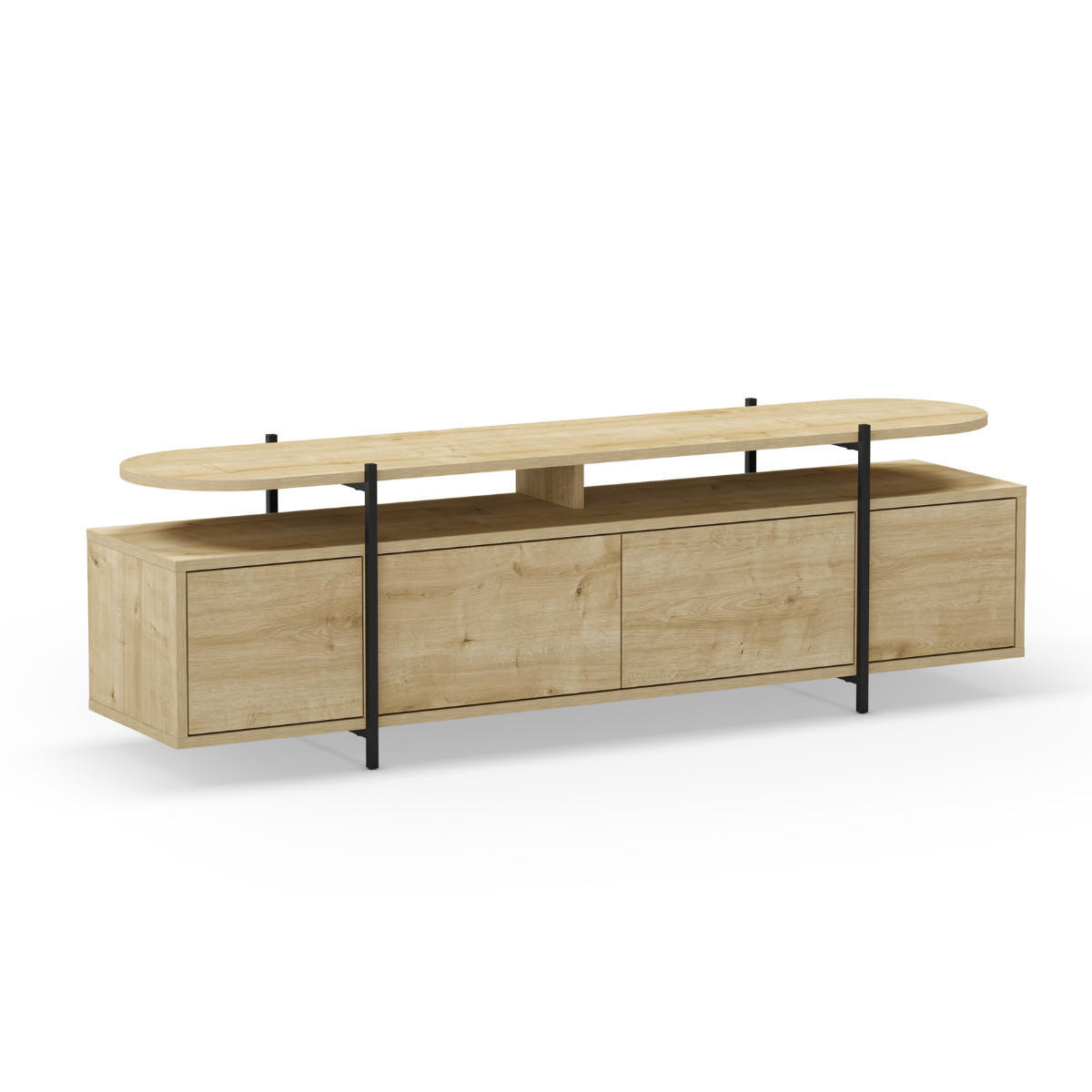 TV-MÖBEL mit 4 Türen und Metallfüßen L160 cm - Hinoa - Eichefarben, Holzwerkstoff (38.5/48/160cm) - Calicosy