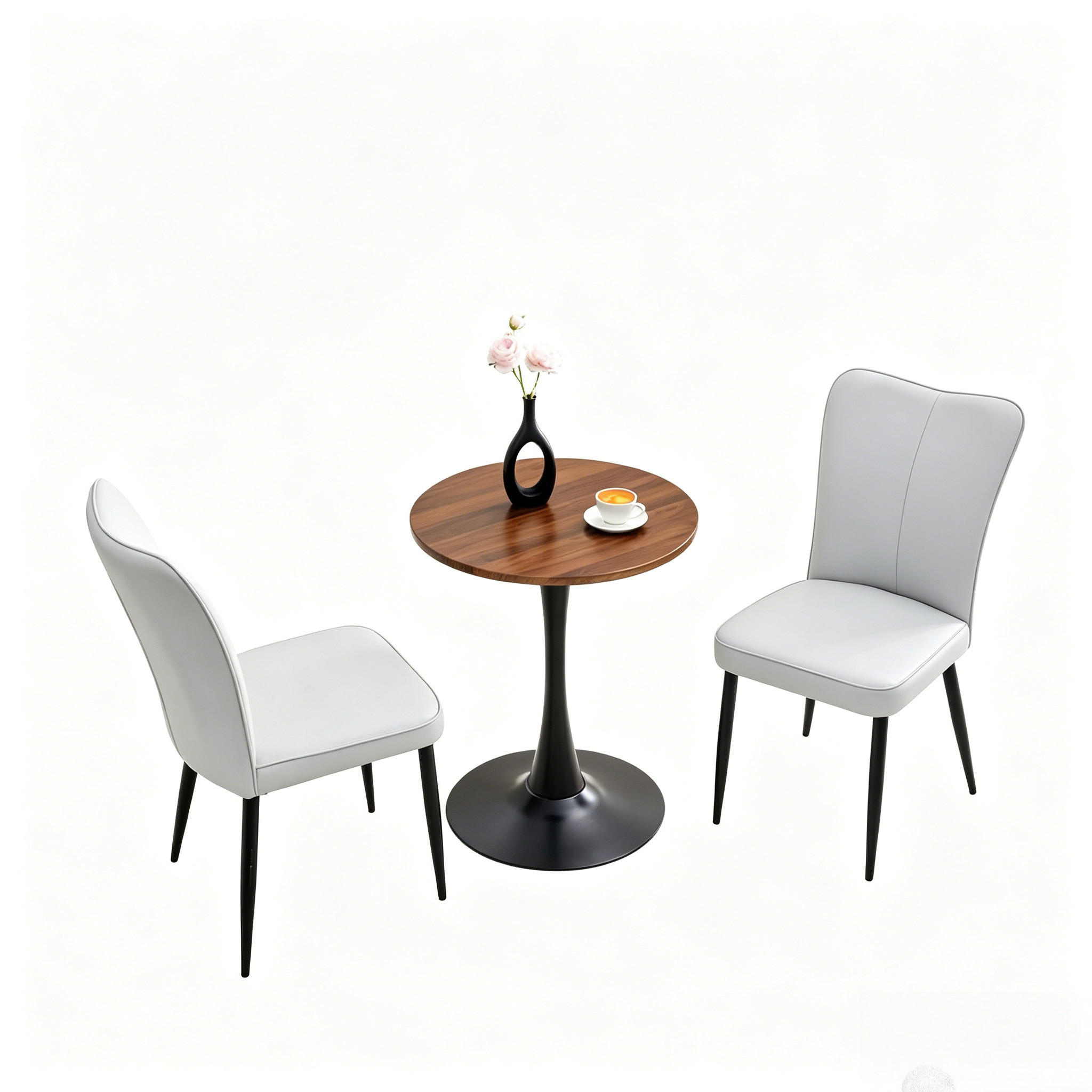 TISCHGRUPPE 3-tlg 60cm MDF mit 2 PU-Leder Stühlen Hellgrau - Weiß, Holzwerkstoff/Metall (73.5/21.5/76cm) - Raelunyi