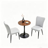 TISCHGRUPPE 3-tlg 60cm MDF mit 2 PU-Leder Stühlen Hellgrau - Weiß, Holzwerkstoff/Metall (73.5/21.5/76cm) - Raelunyi