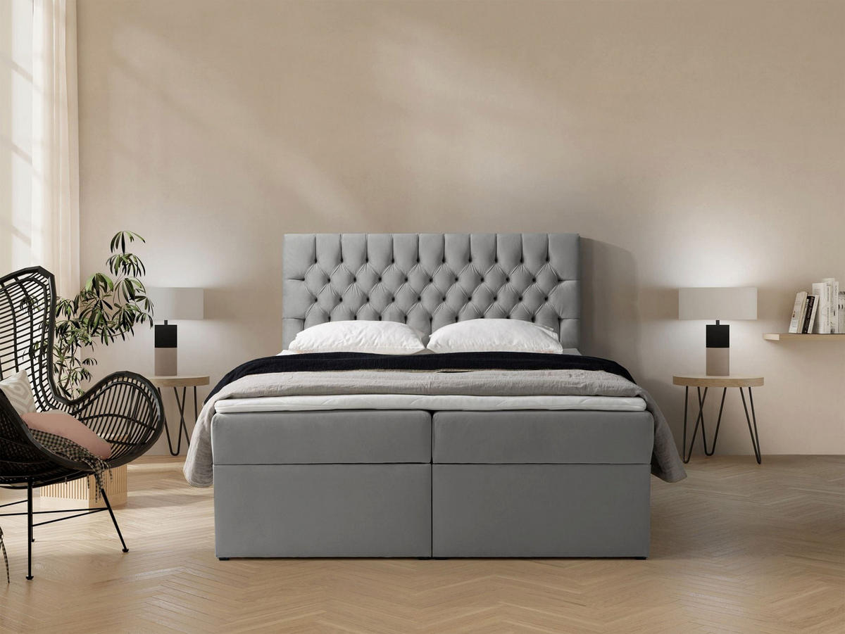 BOXBETT Daissy Grau Samt 180x200 cm - Grau, Textil (180/200cm) - Selsey