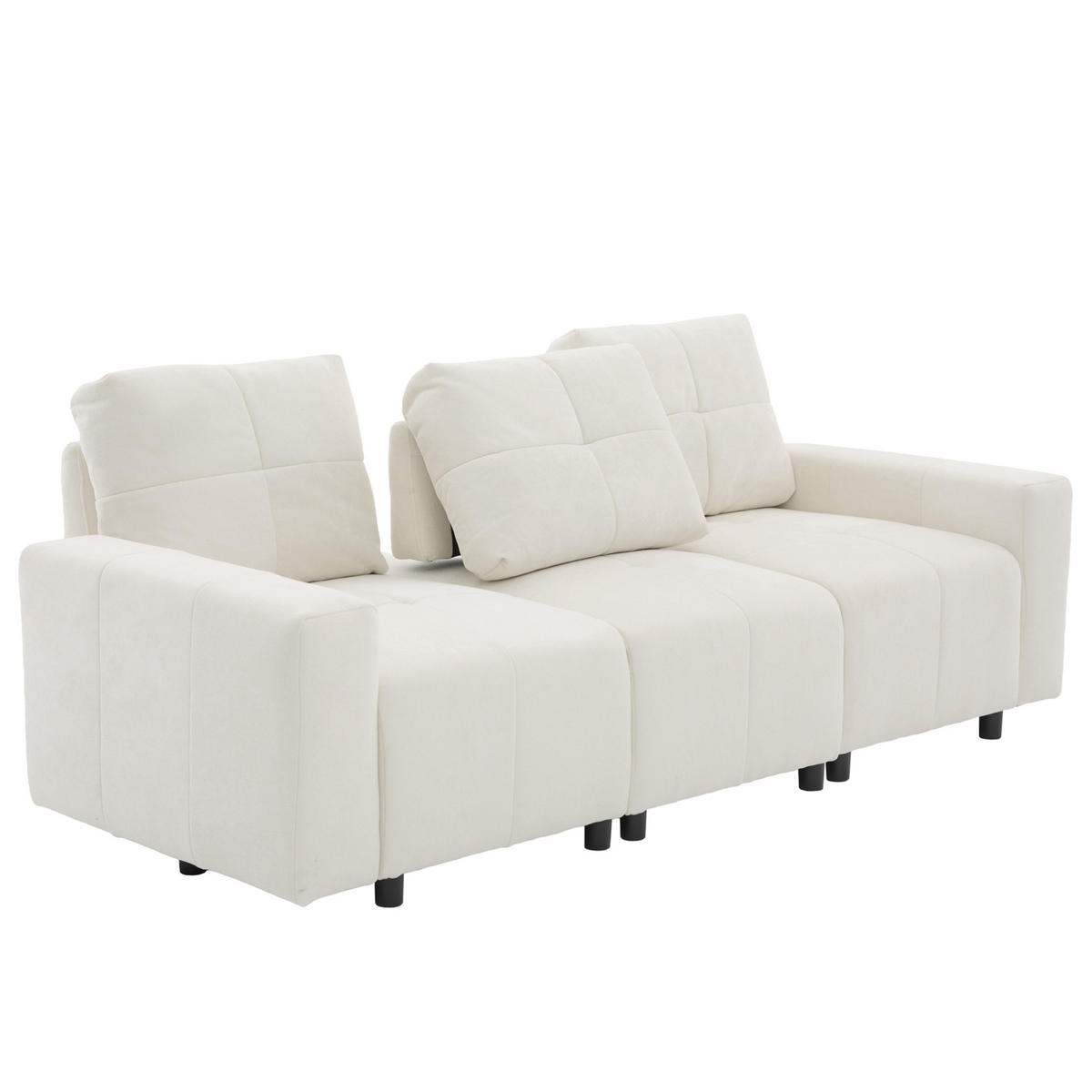 3-SITZER-SOFA aus Chenille 213x94x84 cm Beige-Weiß mit Schlaffunktion, verstellbarer Sitztiefe und hoher Belastbarkeit - Beige, Kunststoff (213/84/94cm) - Modfu