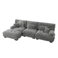 ECKSOFA DE-34065 L-förmig mit Ottoman Grau - Grau, Holz (145/313cm) - ComfortXL