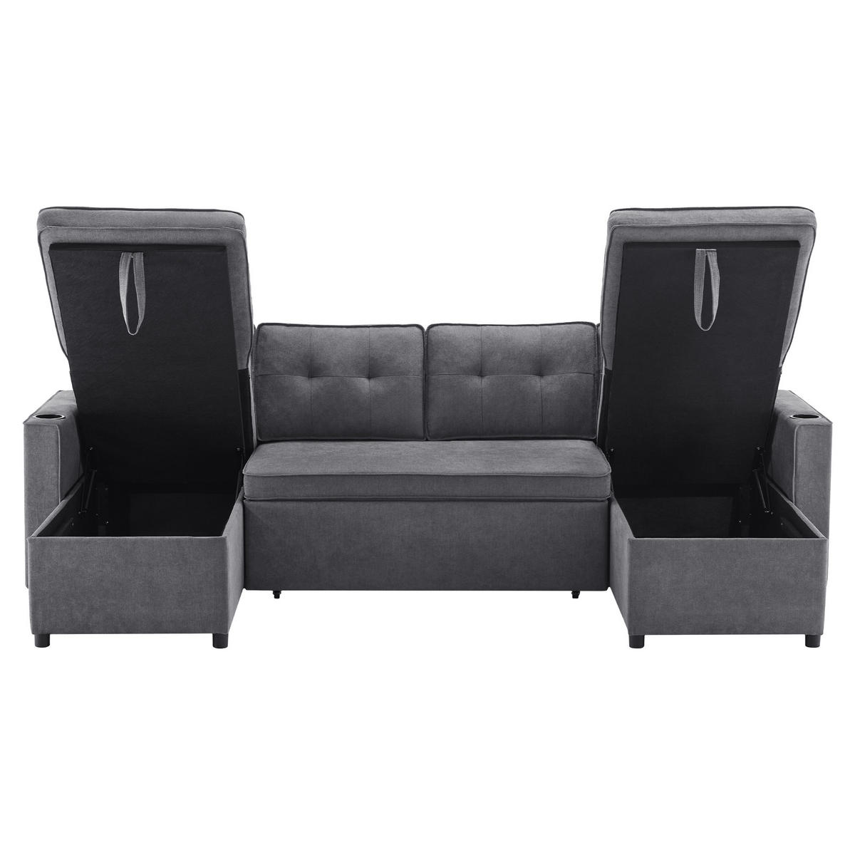 SCHLAFSOFA 270/130/86 cm Grau mit Getränkehalter und Ablageflächen - Grau, Textil (270/86/130cm) - Oxeza