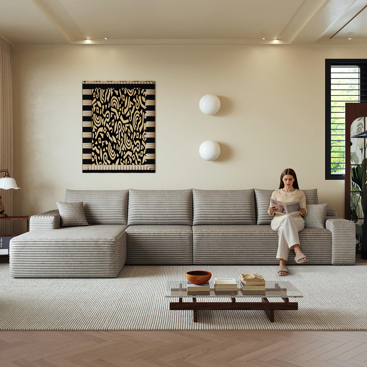 ECKSOFA 340/175/83 cm Kamel mit L-förmiger Chaiselongue, Linke Seite - Braun/Cappuccino, Textil (340/175cm) - Oxeza