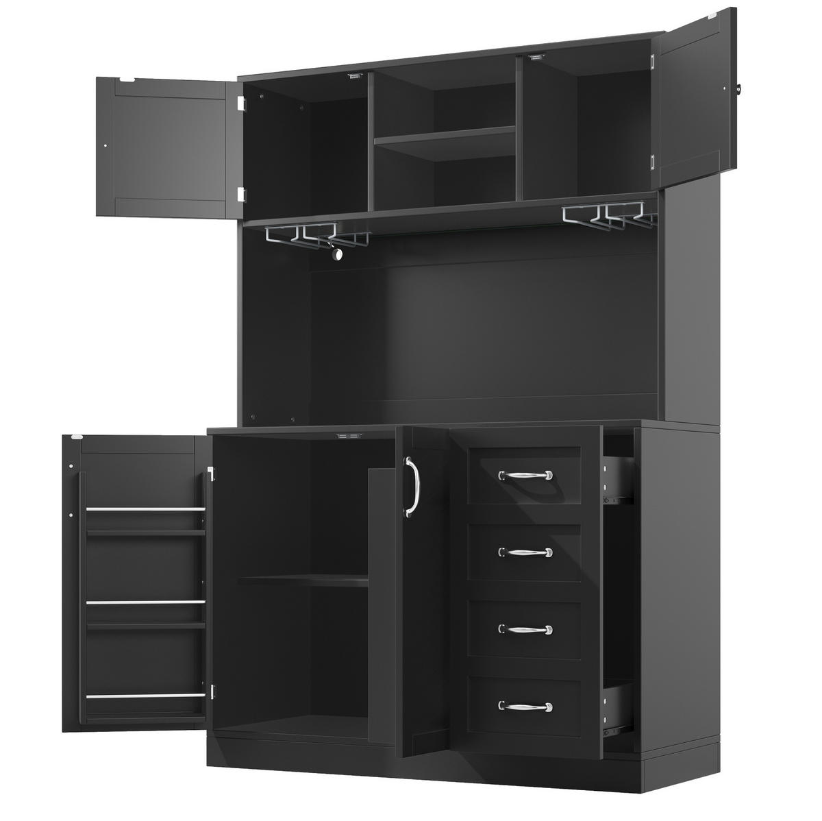 BUFFET 120/40/188 cm aus MDF mit LED-Beleuchtung Schwarz - Schwarz, Holzwerkstoff (120/188/40cm) - Modenvie