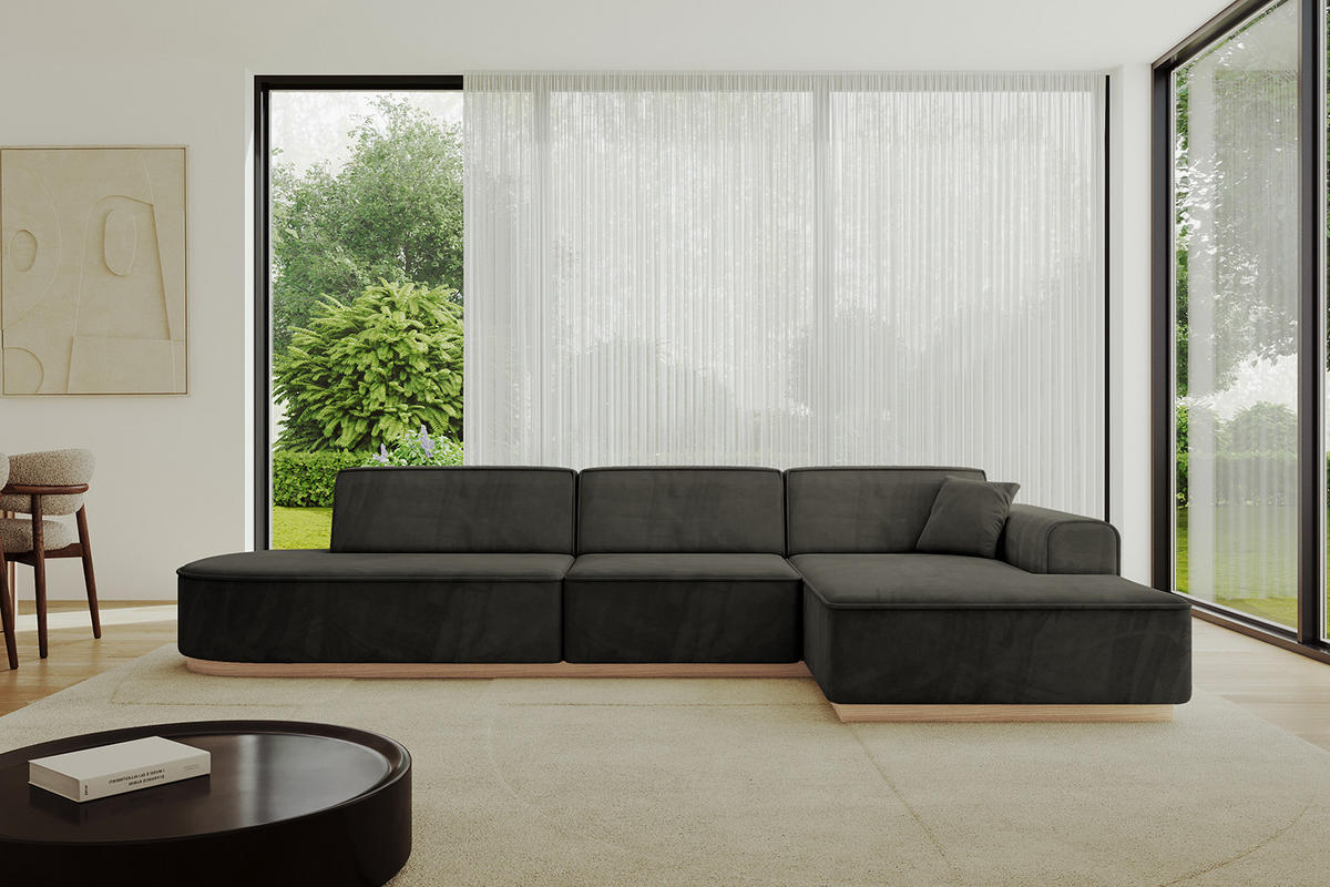 ECKSOFA Ottomane Rechts IREA-L2 - 327x165x80 cm Schwarz - Schwarz, Holzwerkstoff/Textil (327/165cm) - ALTDECOR