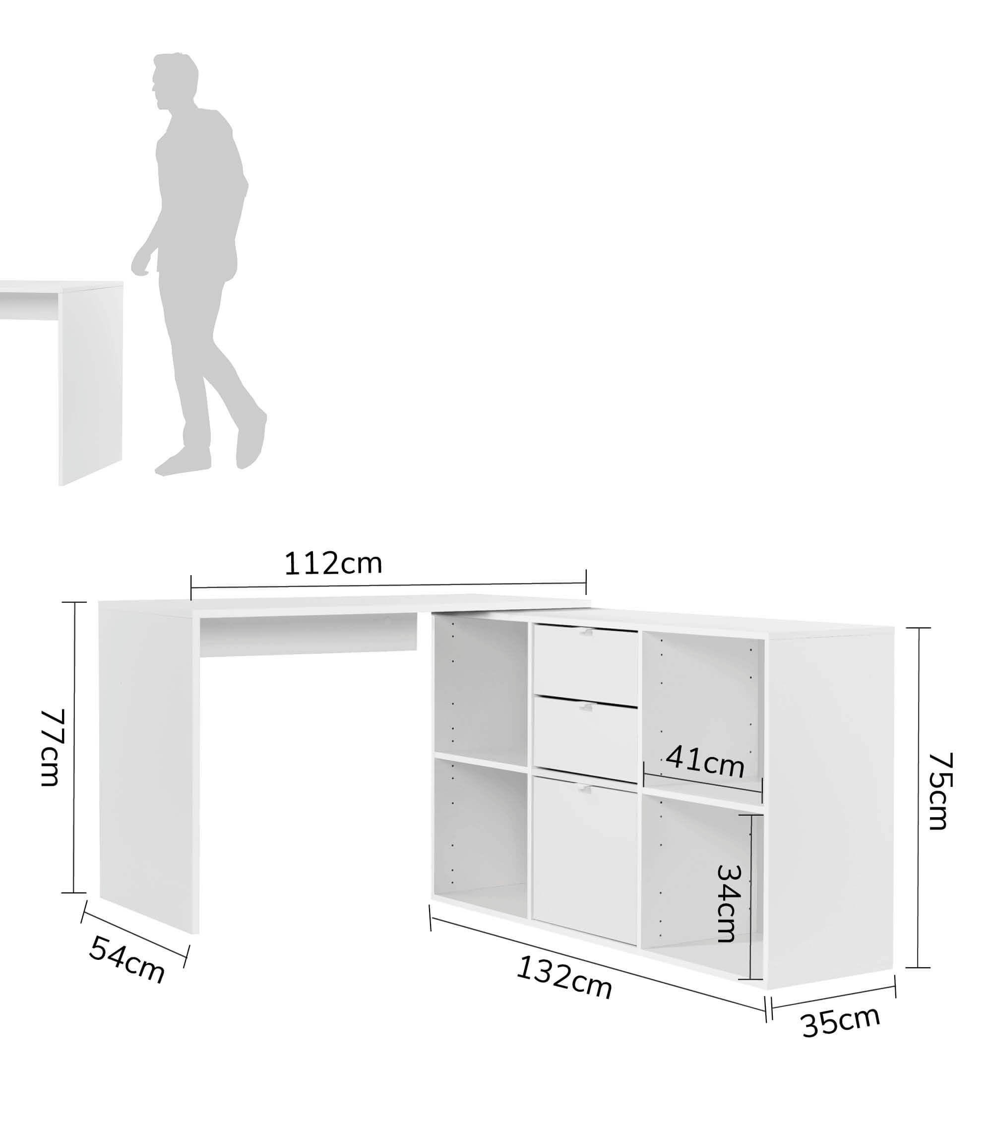 Thumbnail - Mokebo Eckschreibtisch, Weiß, Holzwerkstoff, 112x77x54 cm, Arbeitszimmer, Schreibtische, Eckschreibtische