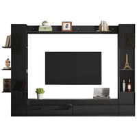 WOHNWAND Moderne Schrank mit TV-Bereich, offenen Regalen & Stauraum Schwarz Groß Holzwerkstoff - Schwarz, Holzwerkstoff (245/170/30cm) - EVRYAE